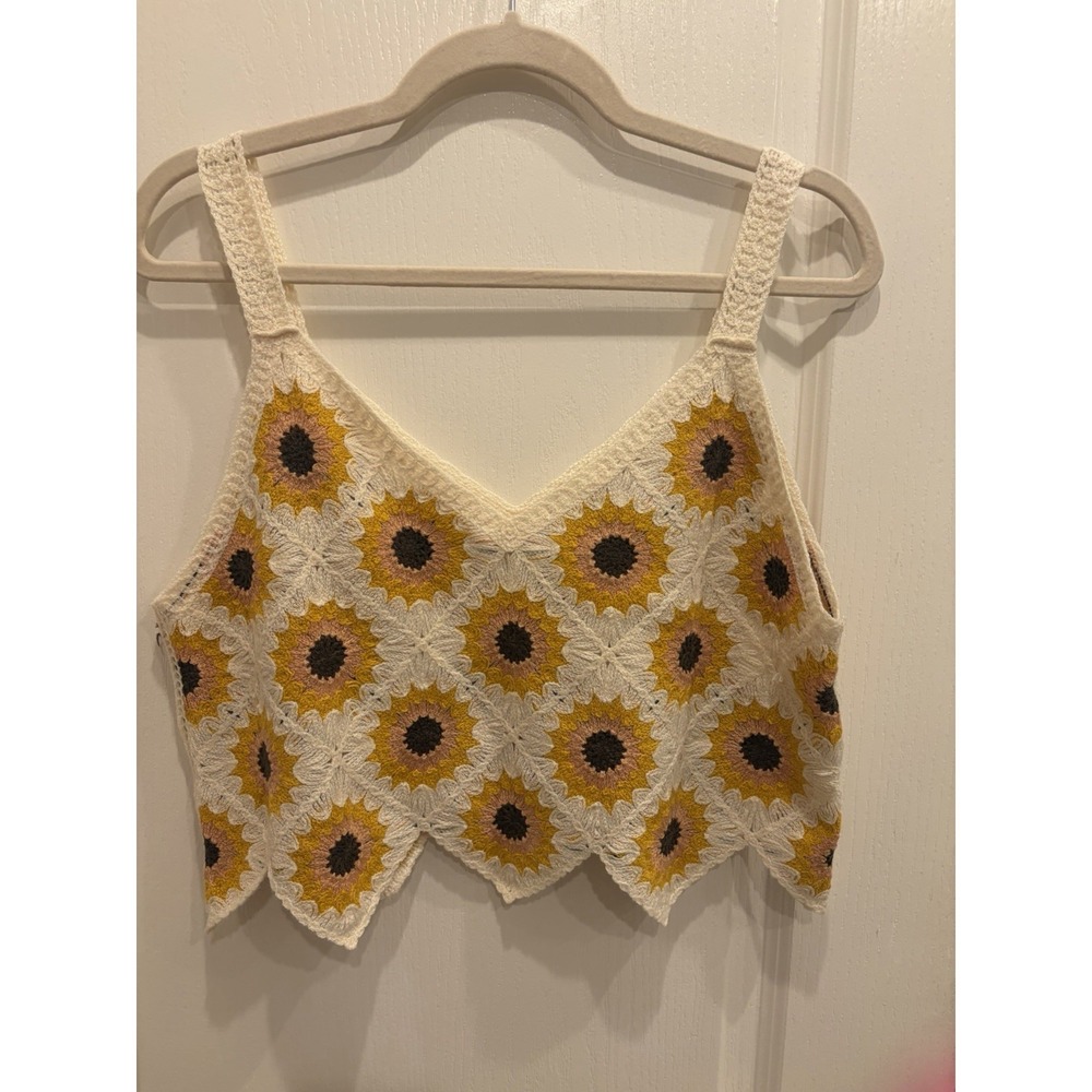 Women's Boho Hippie Crochet Crop Top Sunflower  Size M Pre-owned